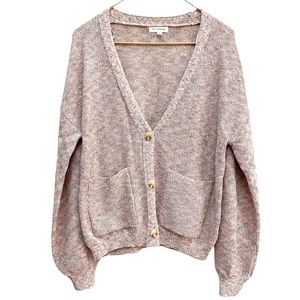 Blu Pepper Multicolor Knit Balloon Sleeve Button Front Cardigan Size Small.